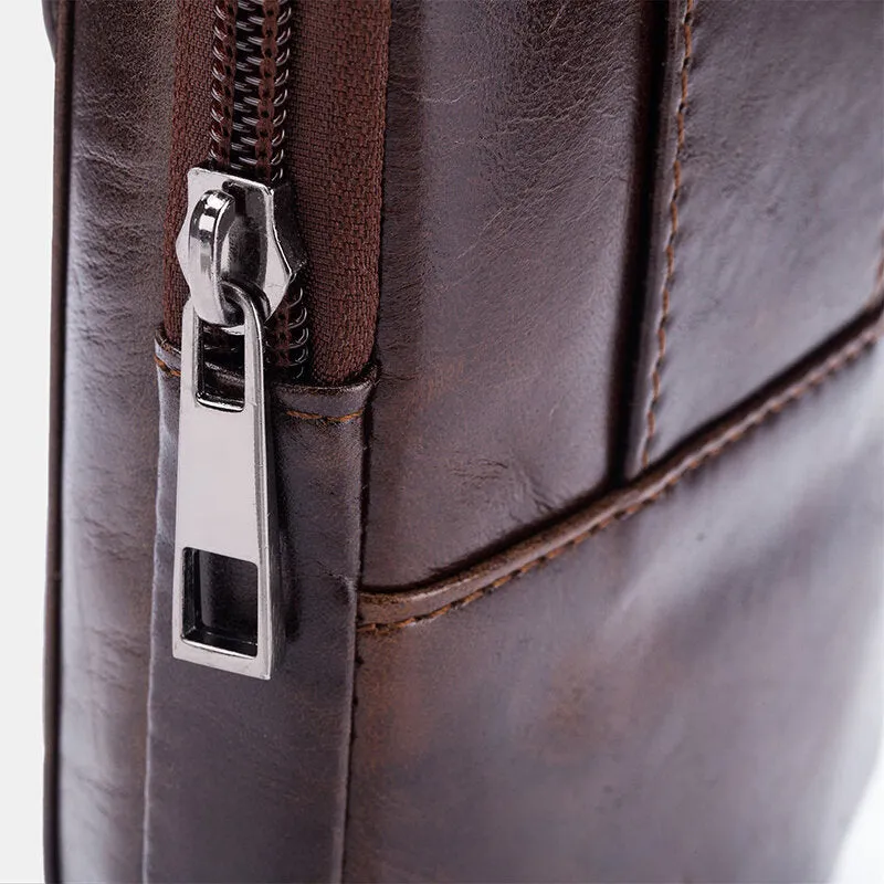 Genuine Leather Vintage Zipper Phone Bag Waist Bag For Business Bag