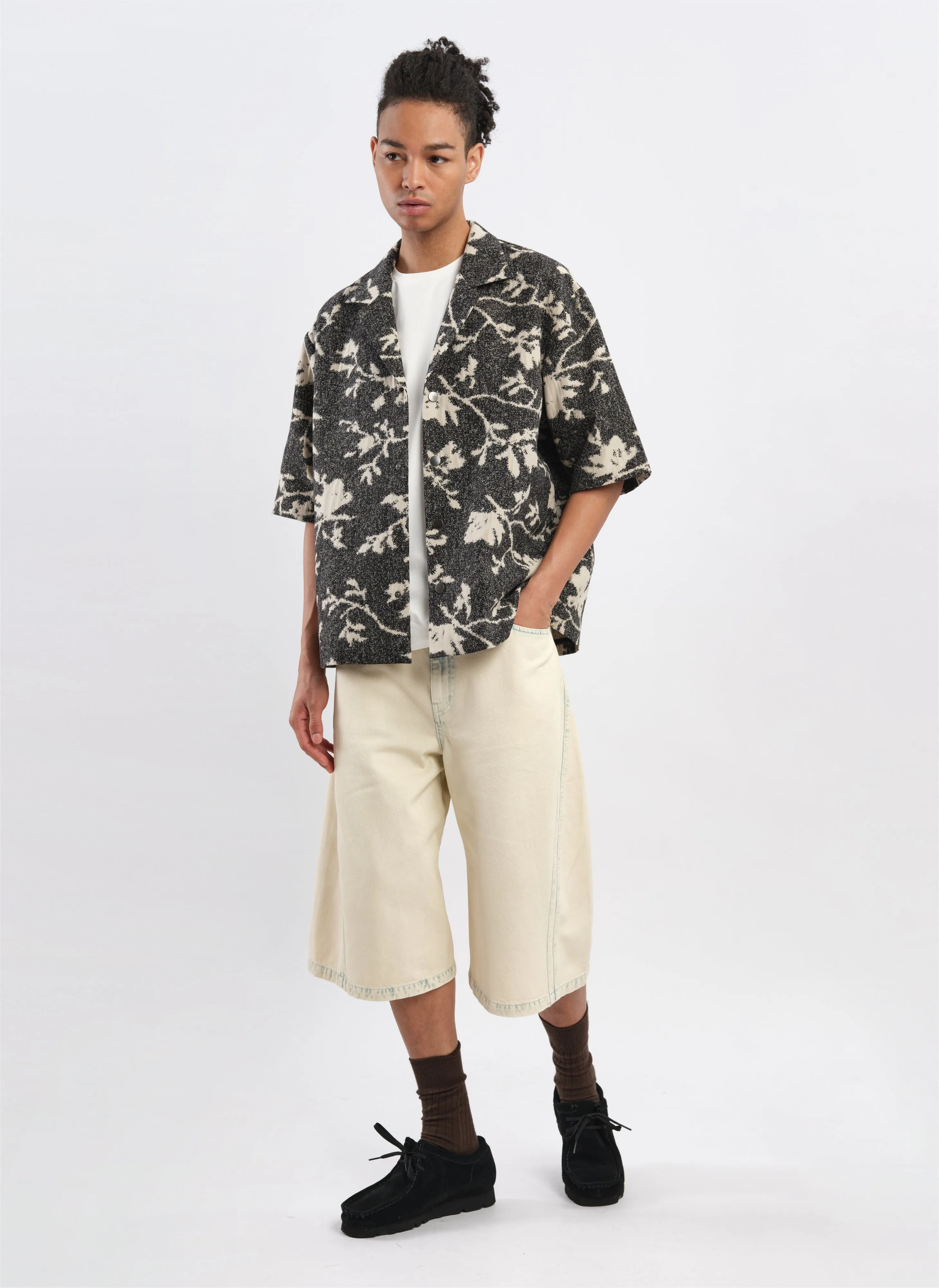 Jacquard Open Collar Shirt Jacket