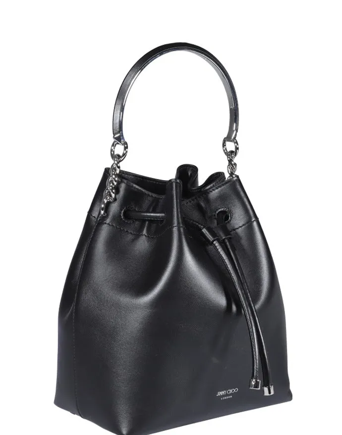 Jimmy Choo Logo Plaque Drawstring Bucket Bag