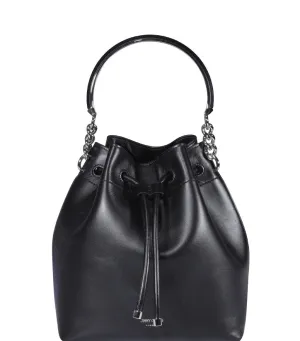 Jimmy Choo Logo Plaque Drawstring Bucket Bag