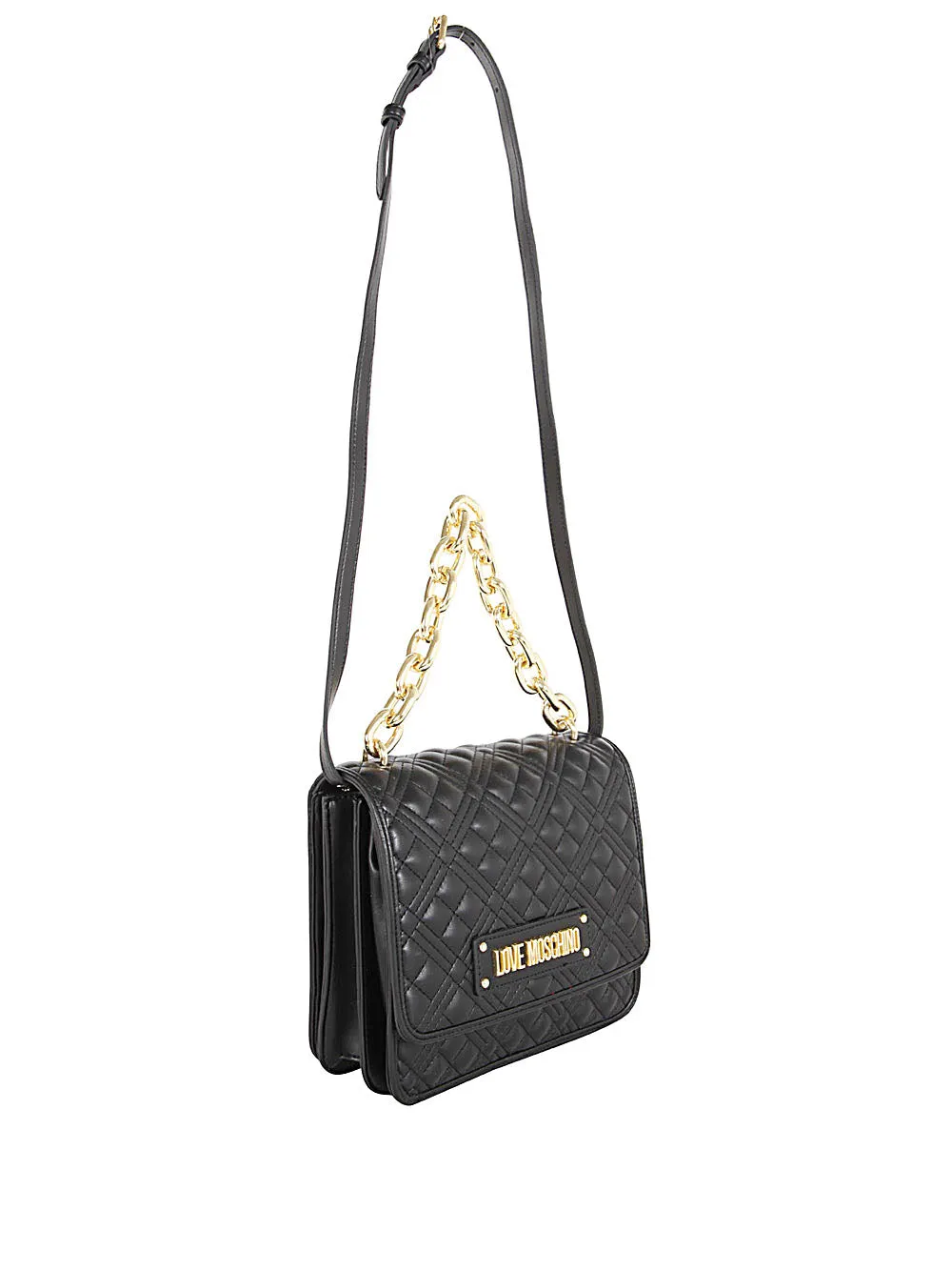 Love Moschino Logo Plaque Chain-Link Shoulder Bag