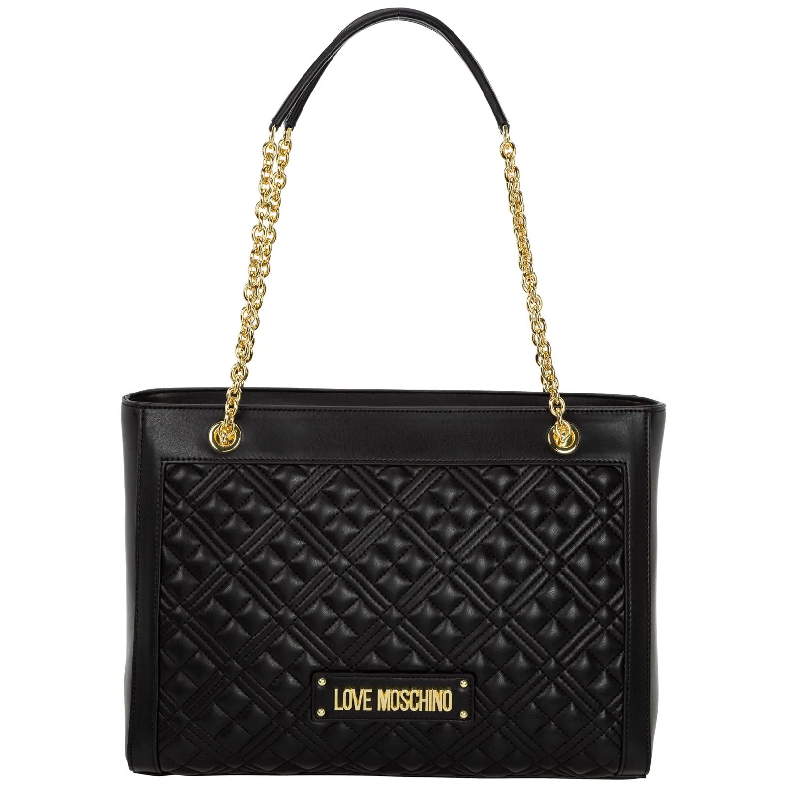 Love Moschino Logo Plaque Quilted Tote Bag