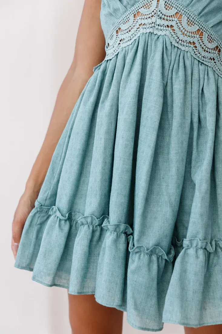 Maple Embroidered Trim Halterneck Dress Sage