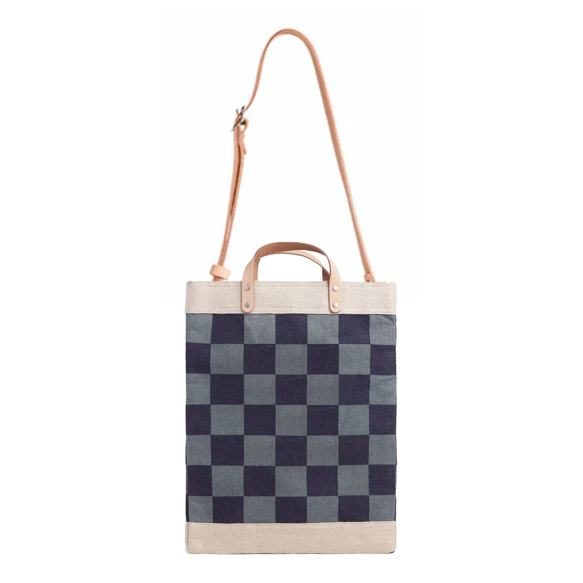 Market Bag in Navy Checker with Strap