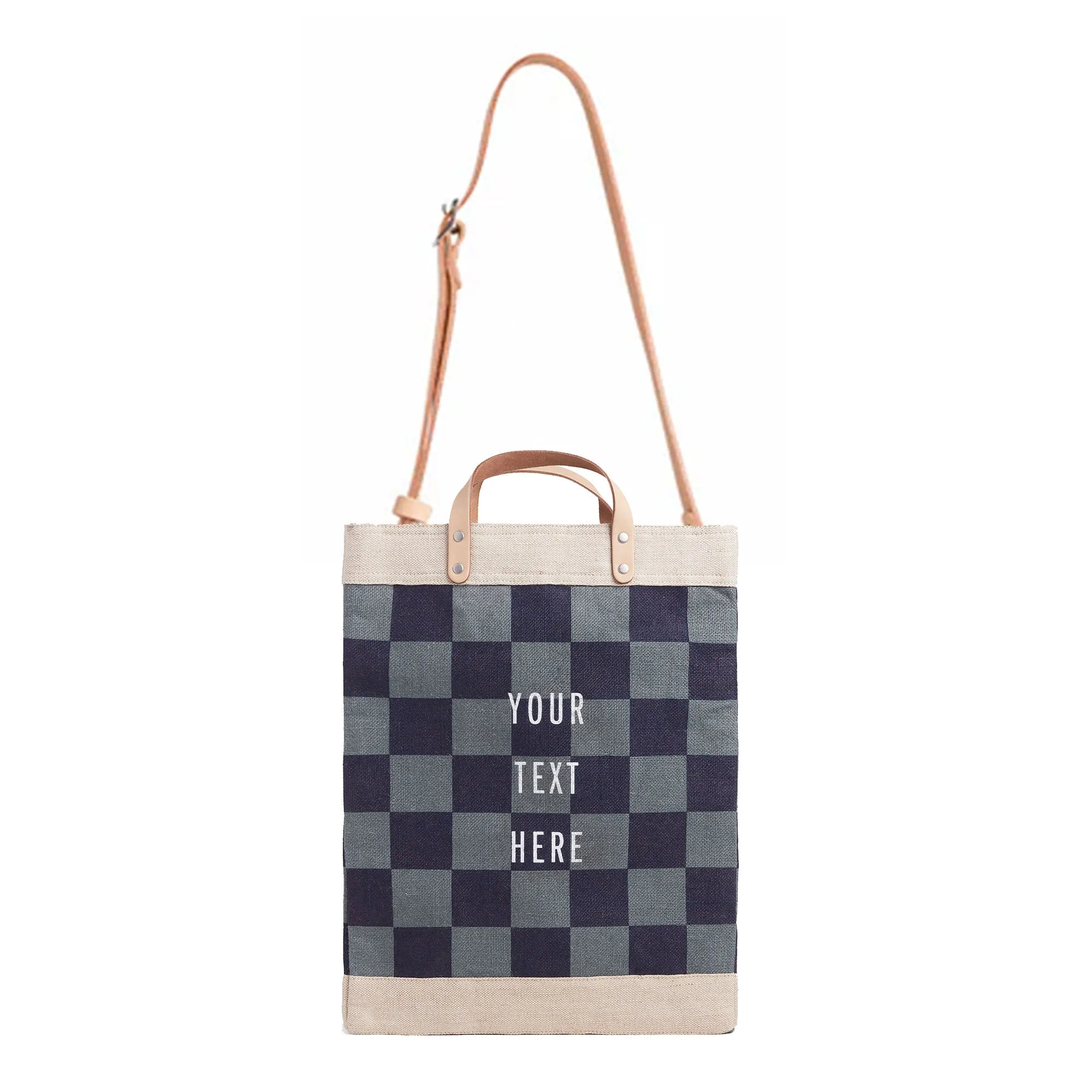 Market Bag in Navy Checker with Strap