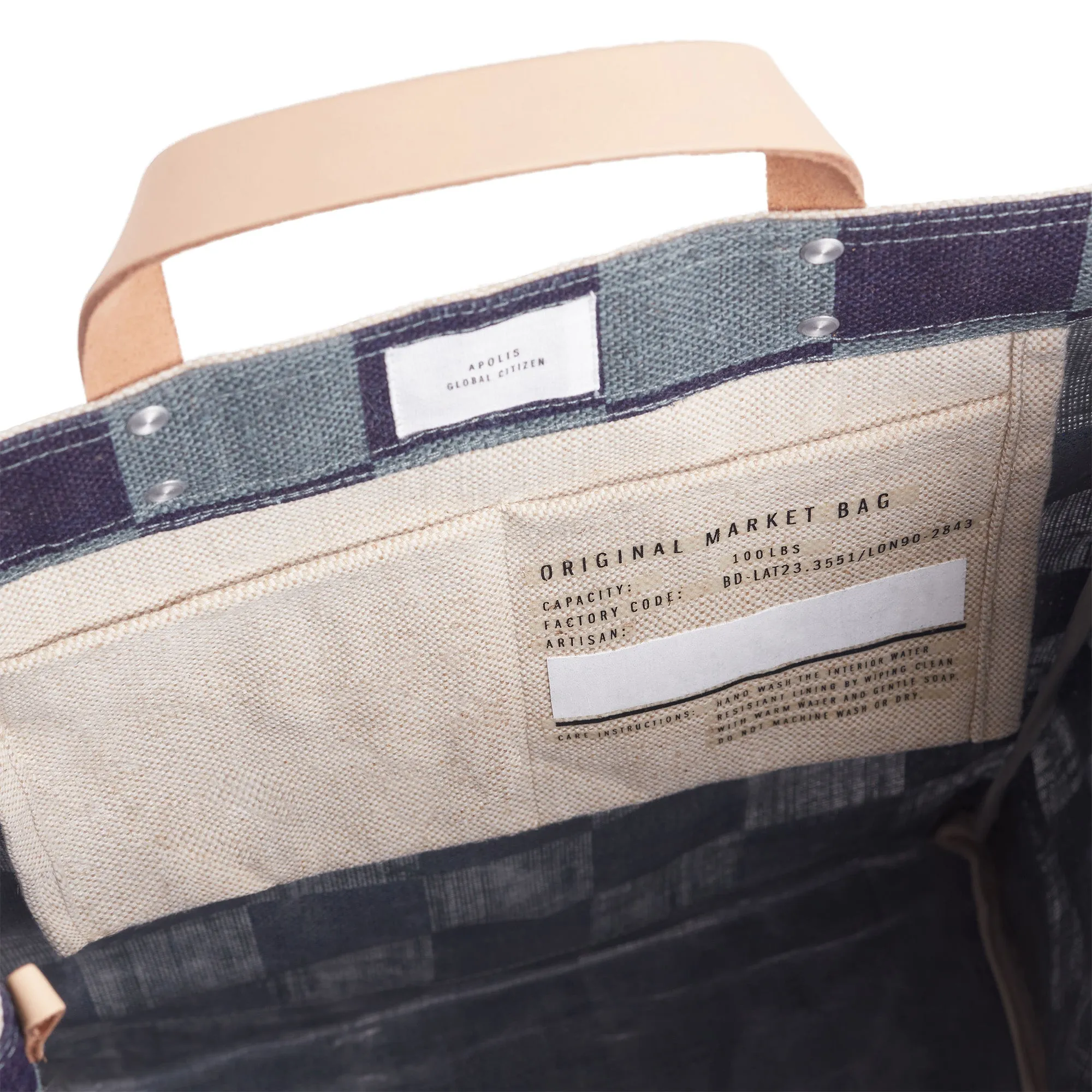 Market Bag in Navy Checker with Strap