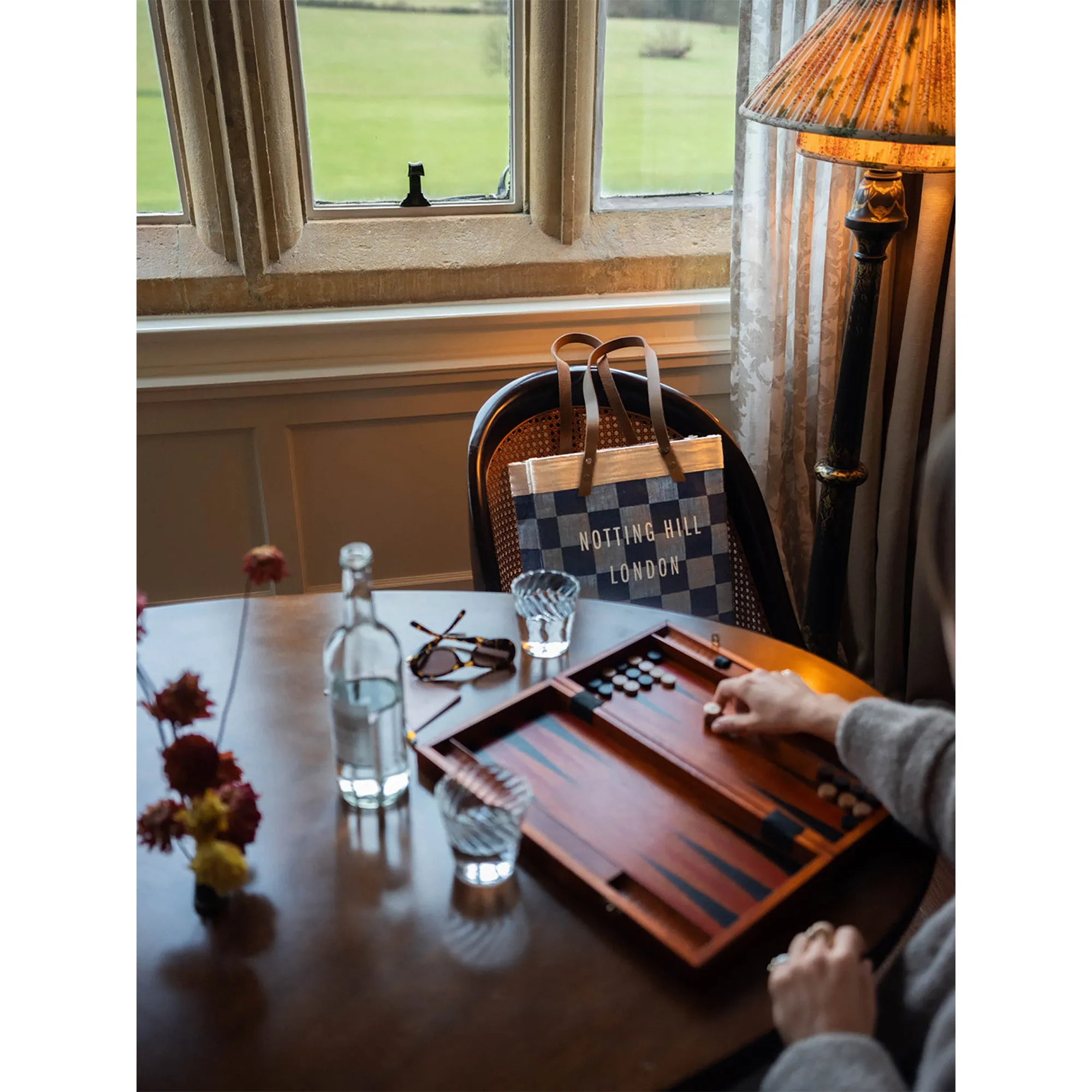 Market Bag in Navy Checker with Strap