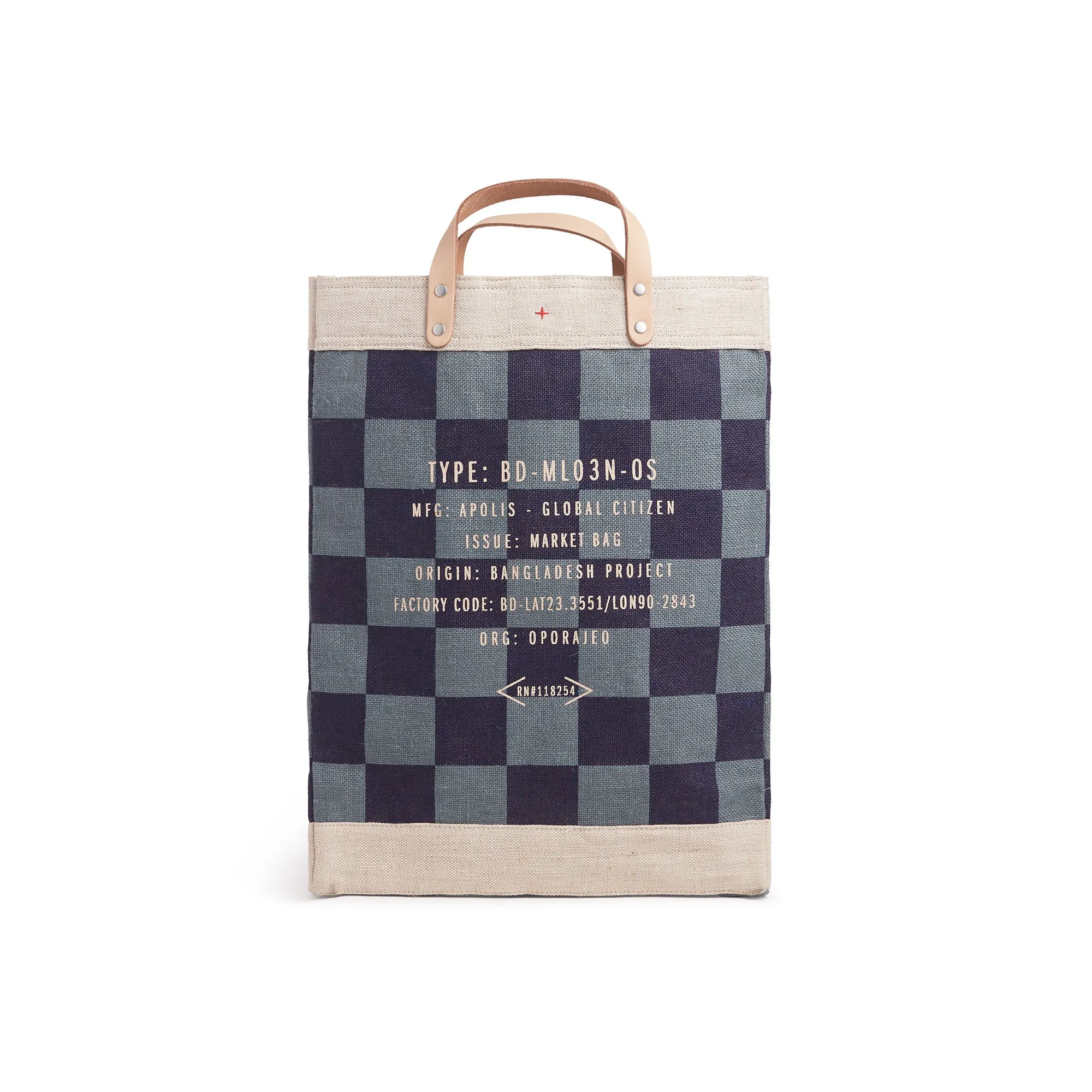 Market Bag in Navy Checker with Strap