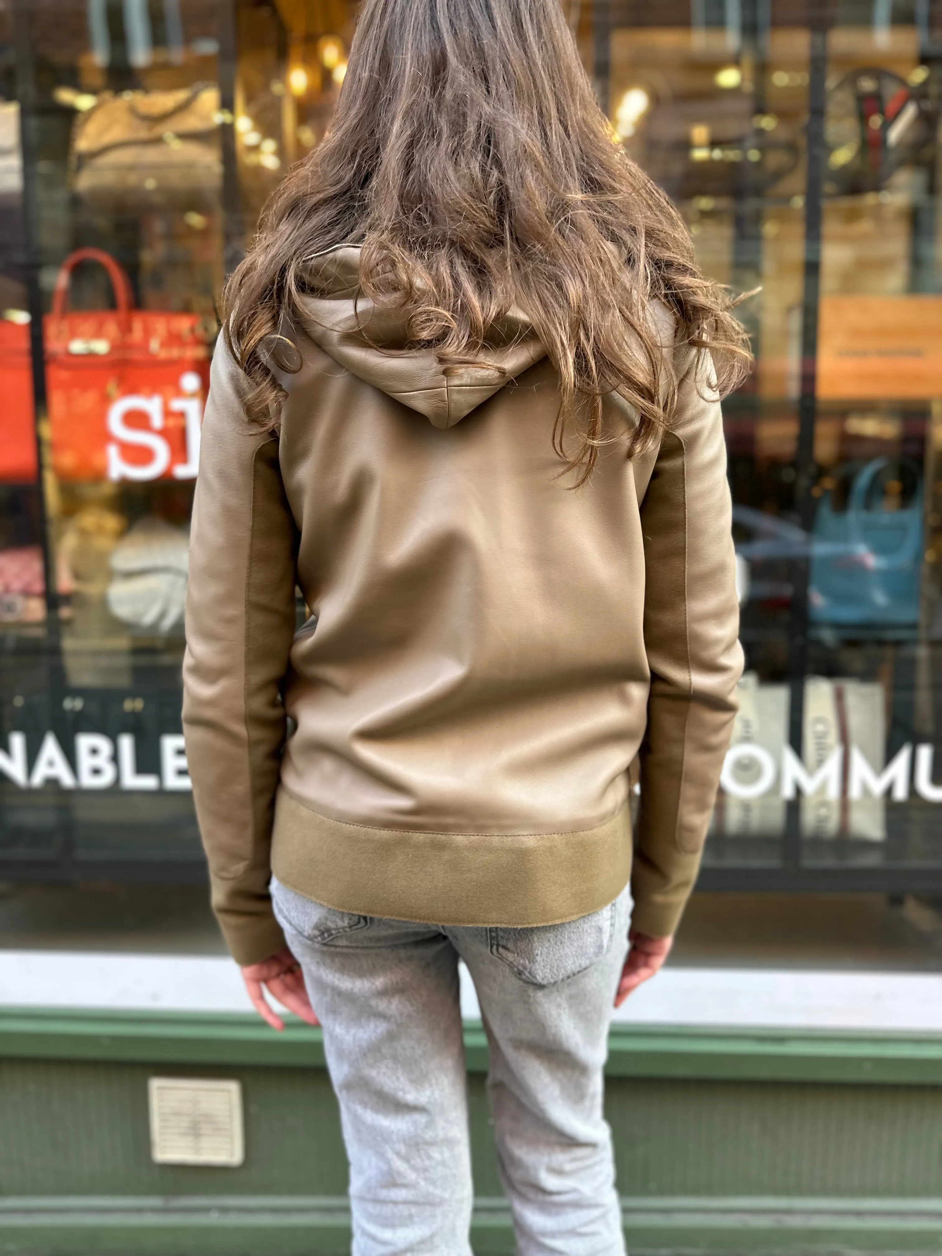 Marni Size Small Beige Leather Hoody Jacket