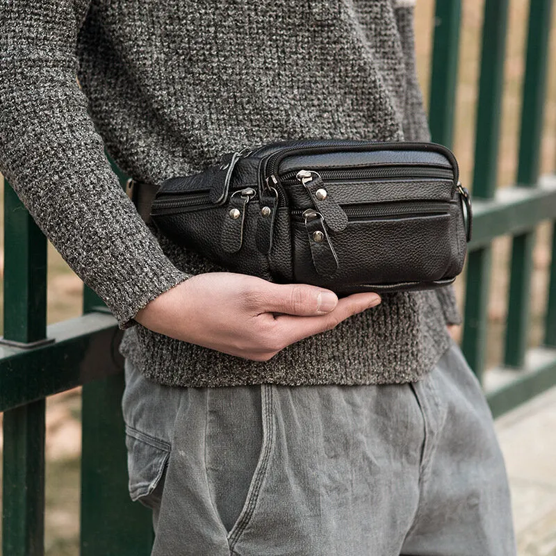 Men Genuine Leather Multi-pocket Large-capacity Multifunctional Crossbody Bag Chest Bag Sling Bag
