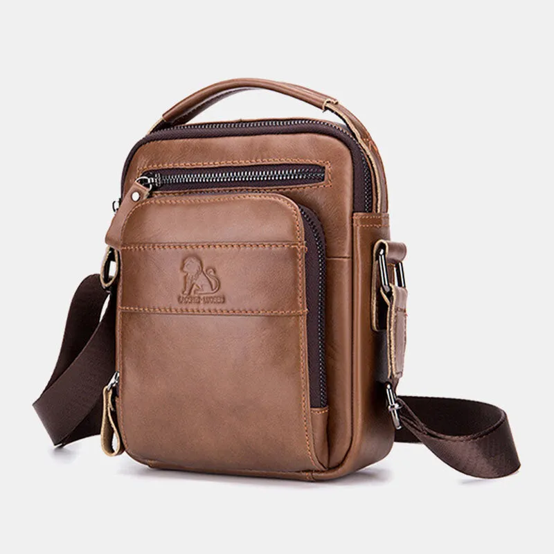 Men Genuine Leather Retro Business Casual Solid Color Leather Cowhide Shoulder Bag Crossbody Bag