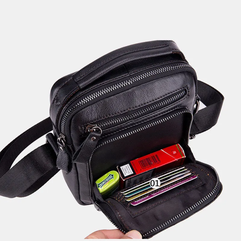 Men Genuine Leather Retro Business Casual Solid Color Leather Cowhide Shoulder Bag Crossbody Bag