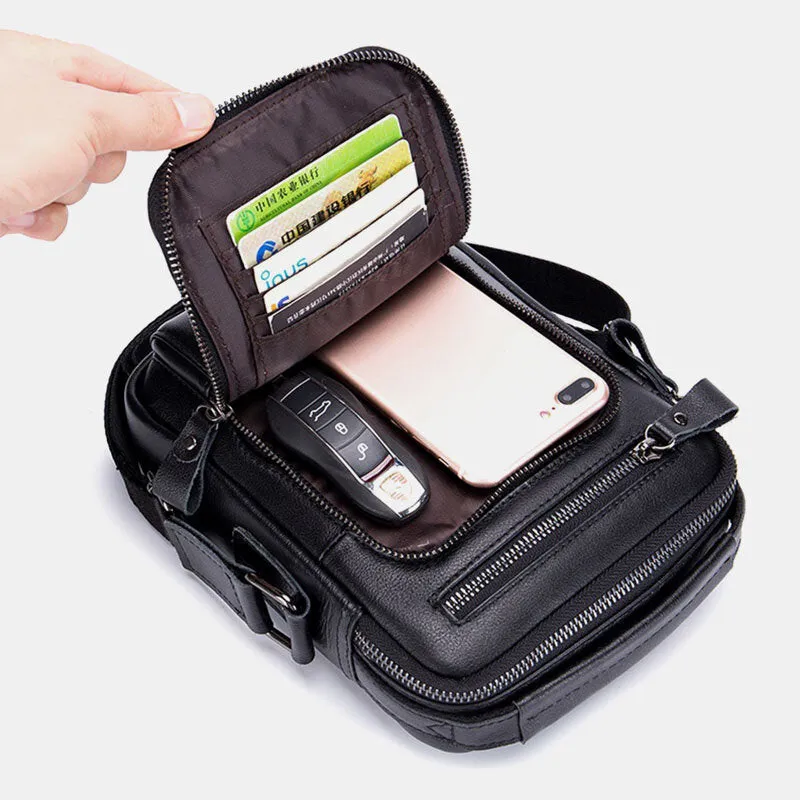 Men Genuine Leather Retro Business Casual Solid Color Leather Cowhide Shoulder Bag Crossbody Bag