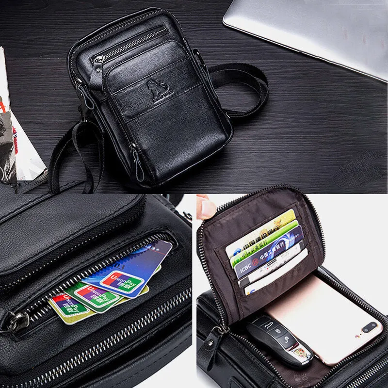 Men Genuine Leather Retro Business Casual Solid Color Leather Cowhide Shoulder Bag Crossbody Bag