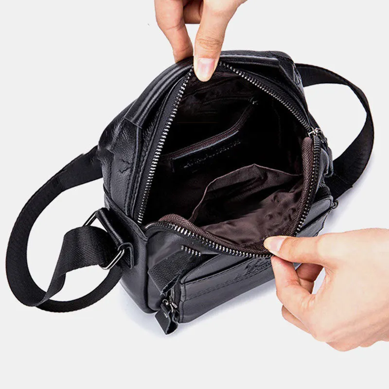 Men Genuine Leather Retro Business Casual Solid Color Leather Cowhide Shoulder Bag Crossbody Bag