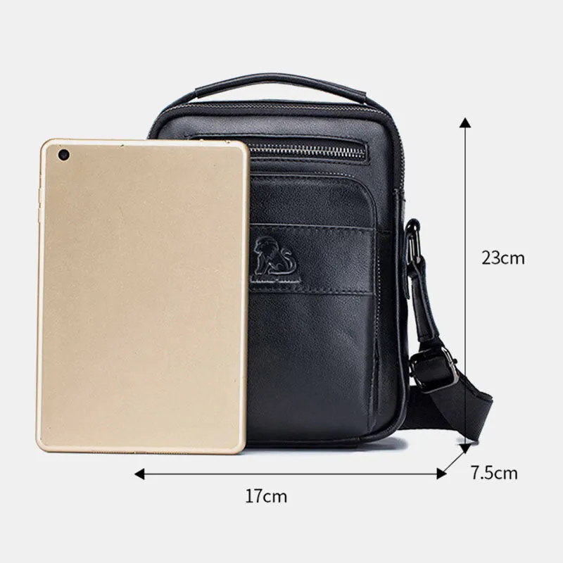 Men Genuine Leather Retro Business Casual Solid Color Leather Cowhide Shoulder Bag Crossbody Bag
