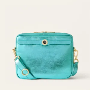 Mia Crossbody | Metallic Turquoise with Gold hardware