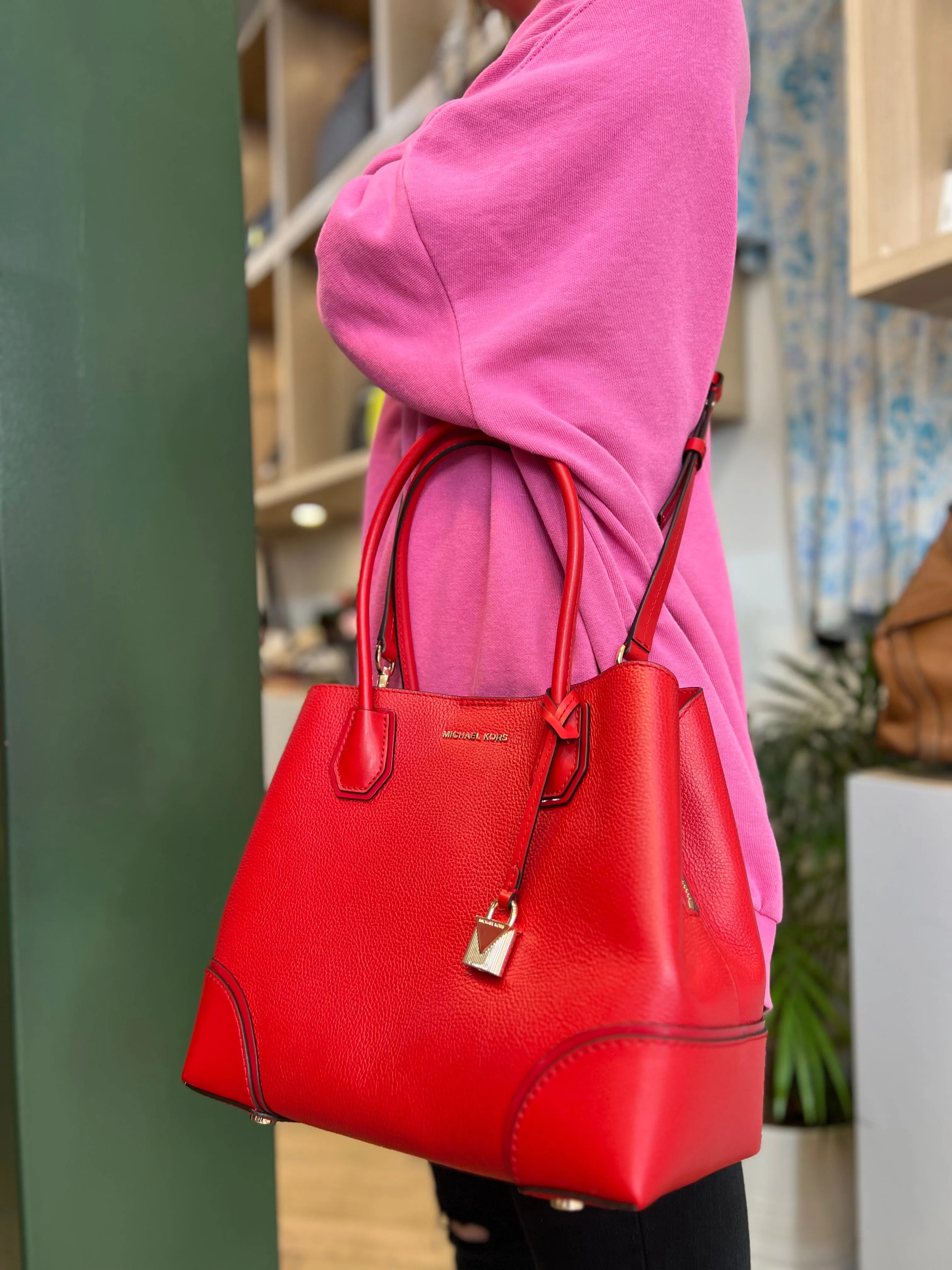 Michael Kors Red Leather Crossbody Tote