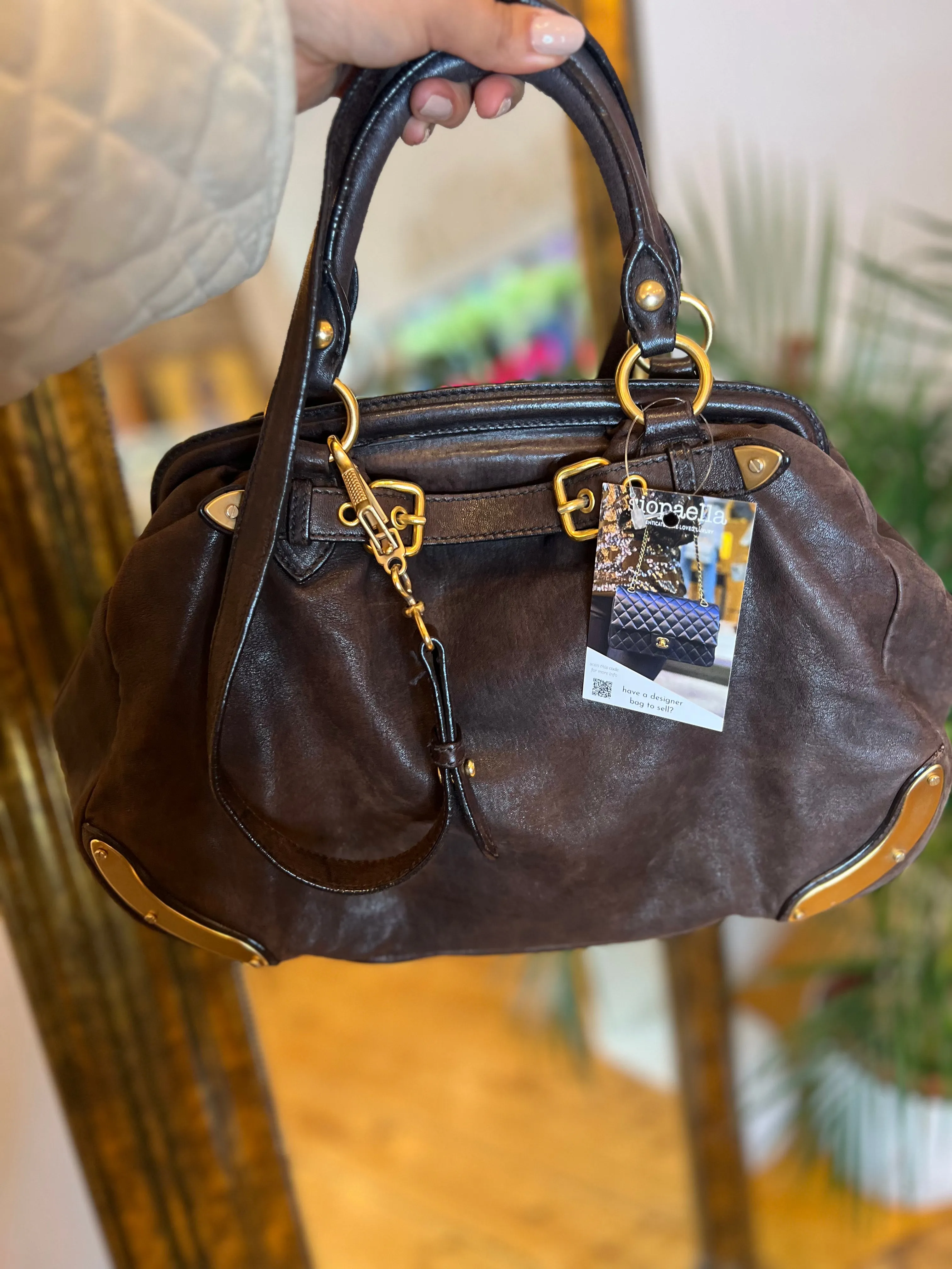 MiuMiu Brown Leather Tote with Crossbody Strap