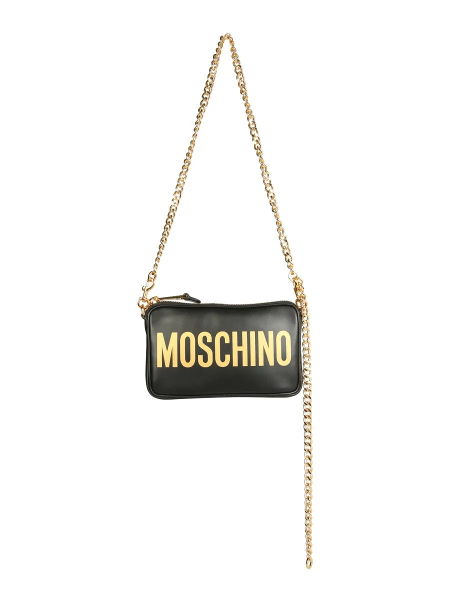 Moschino Logo Printed Chain-Link Shoulder Bag