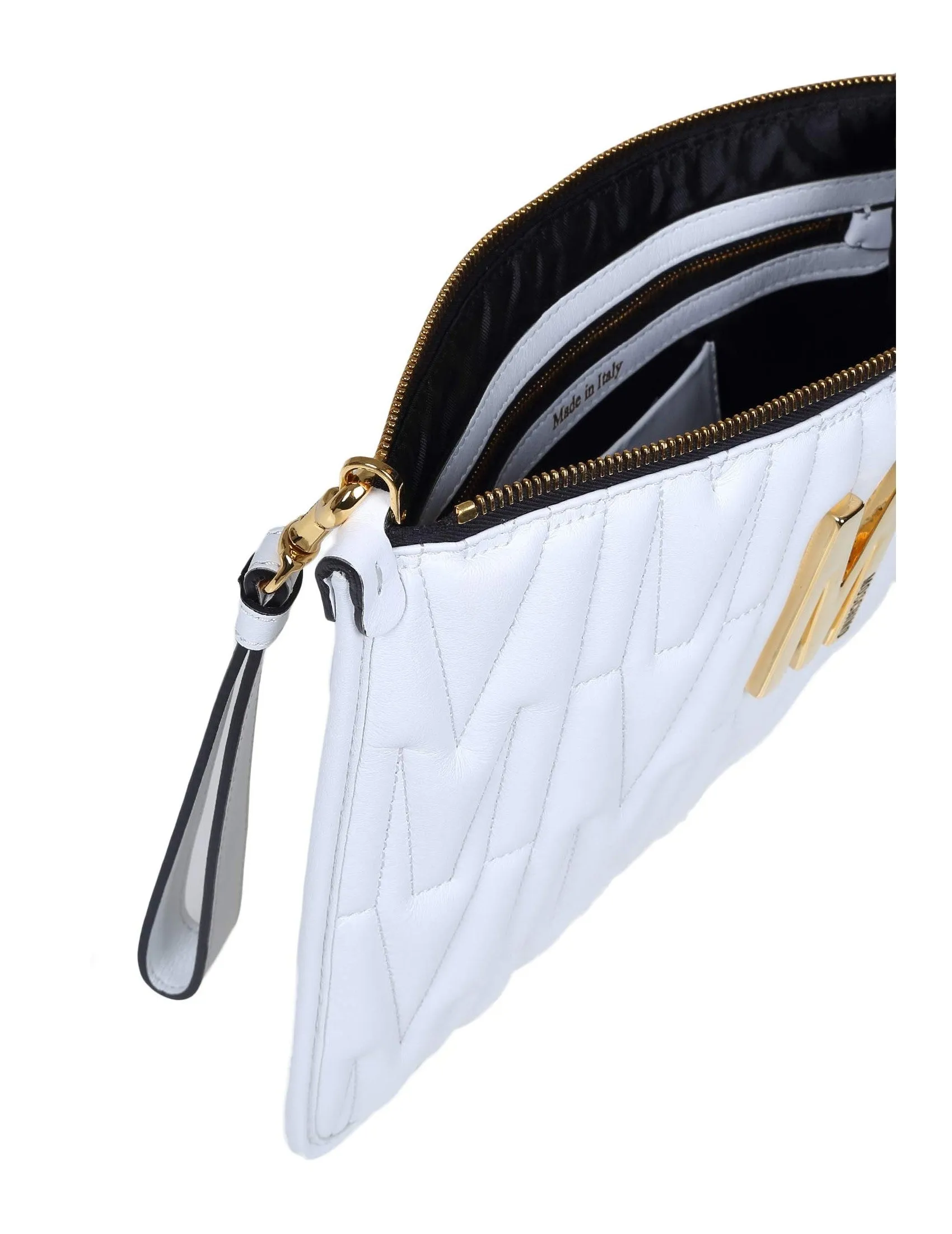 Moschino Quilted Logo Plaque Clutch Bag