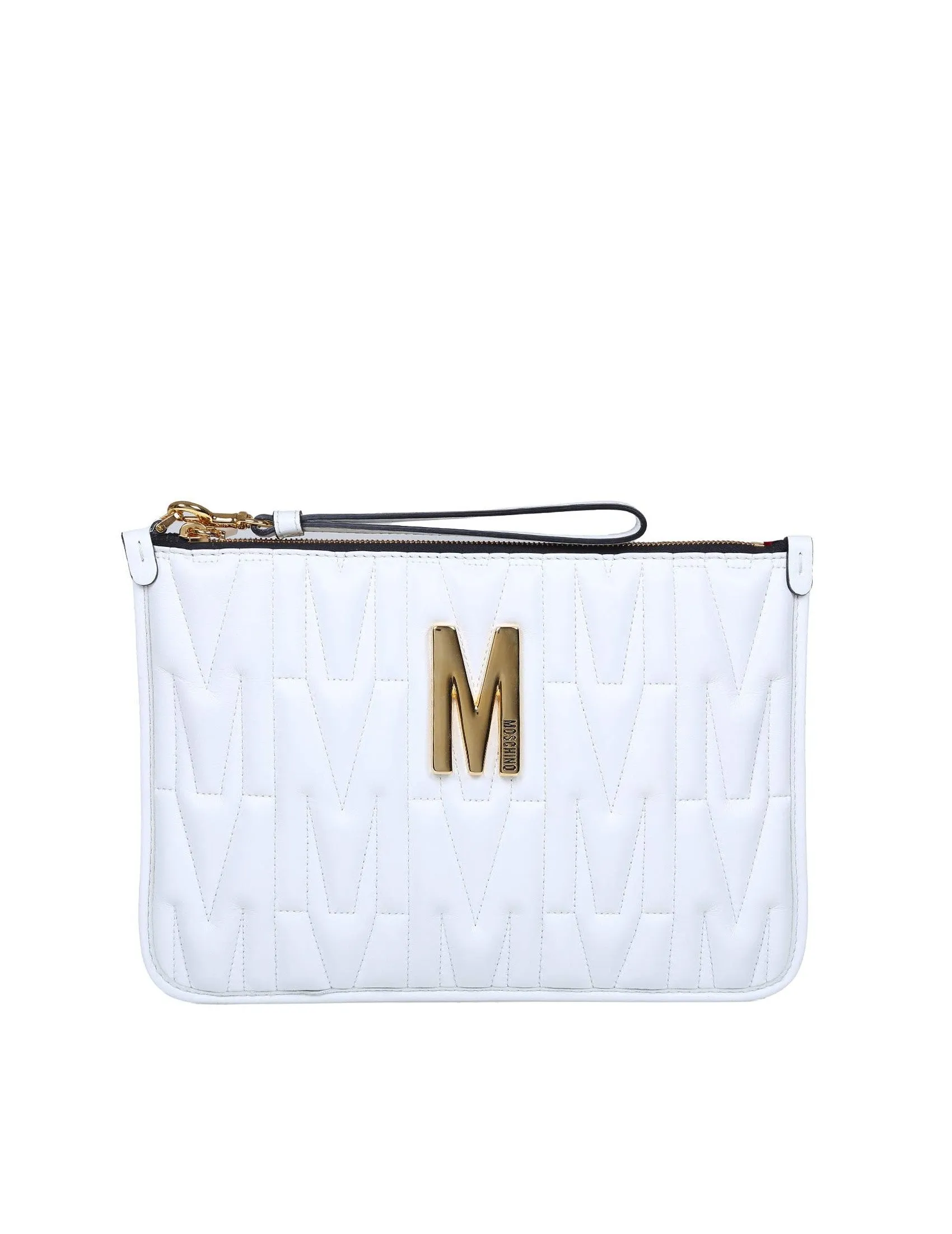 Moschino Quilted Logo Plaque Clutch Bag