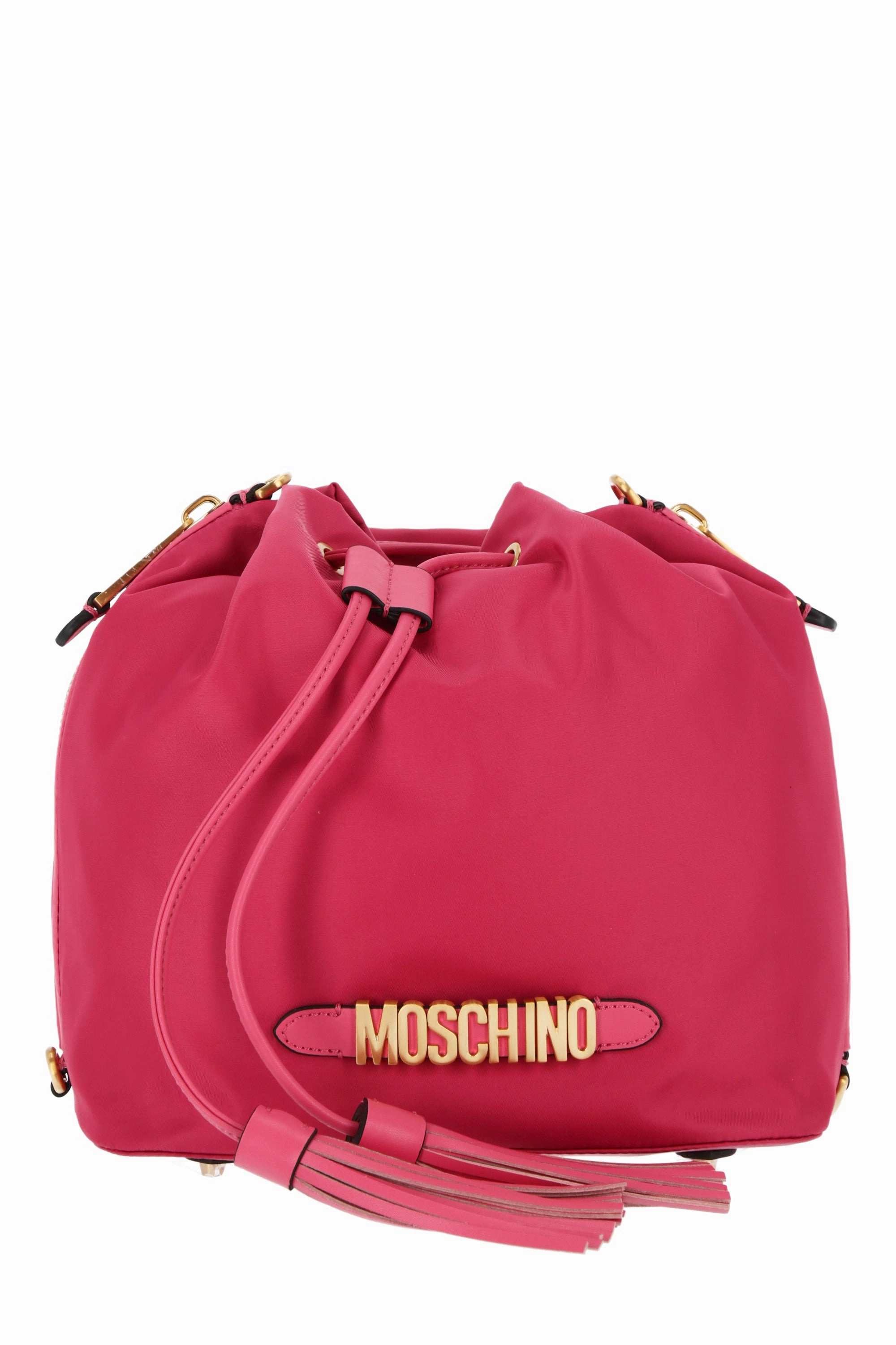 Moschino Logo Plaque Tassel Detailed Bucket Bag