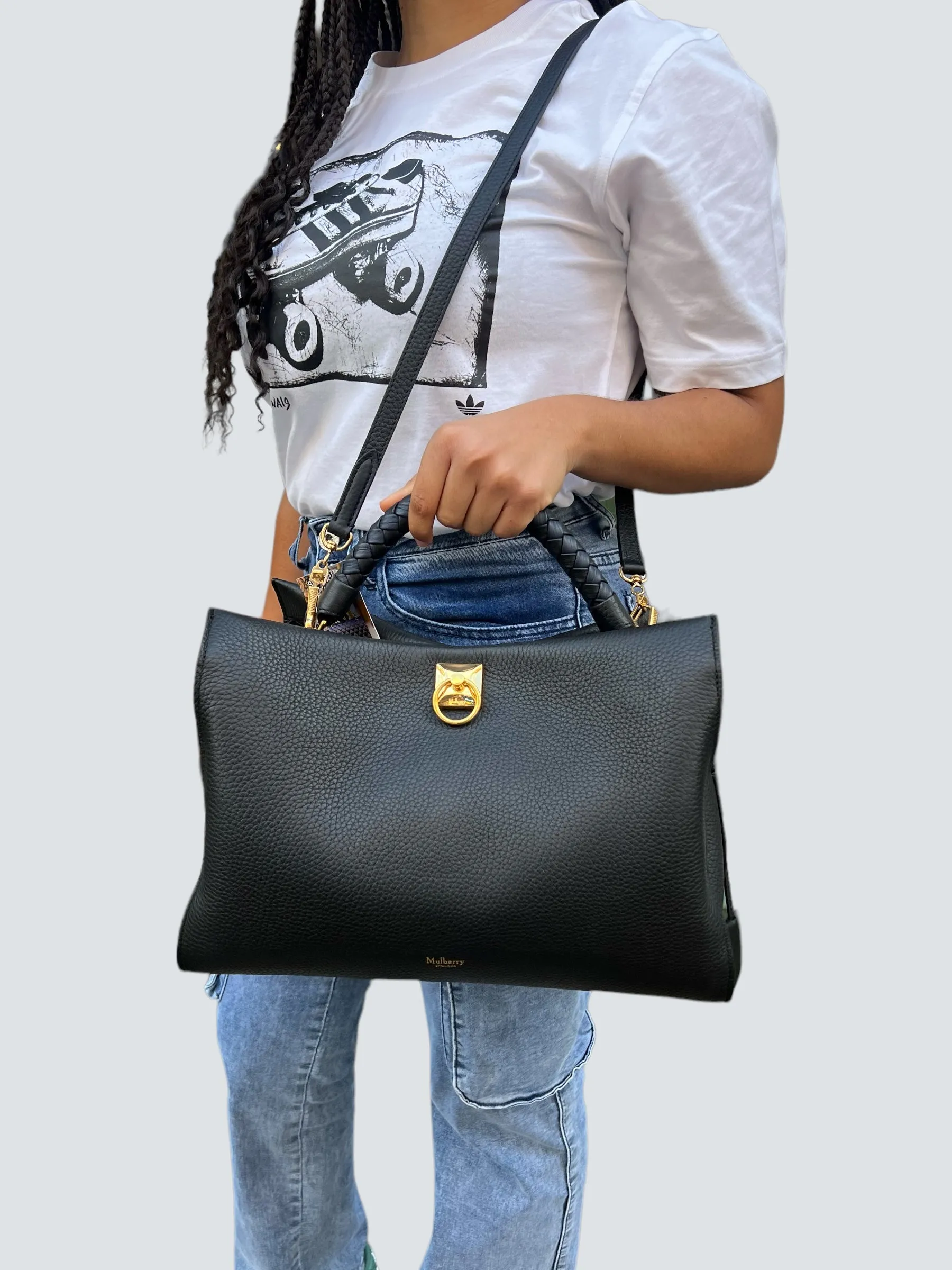 Mulberry Black Leather Large Iris Top Handle Satchel