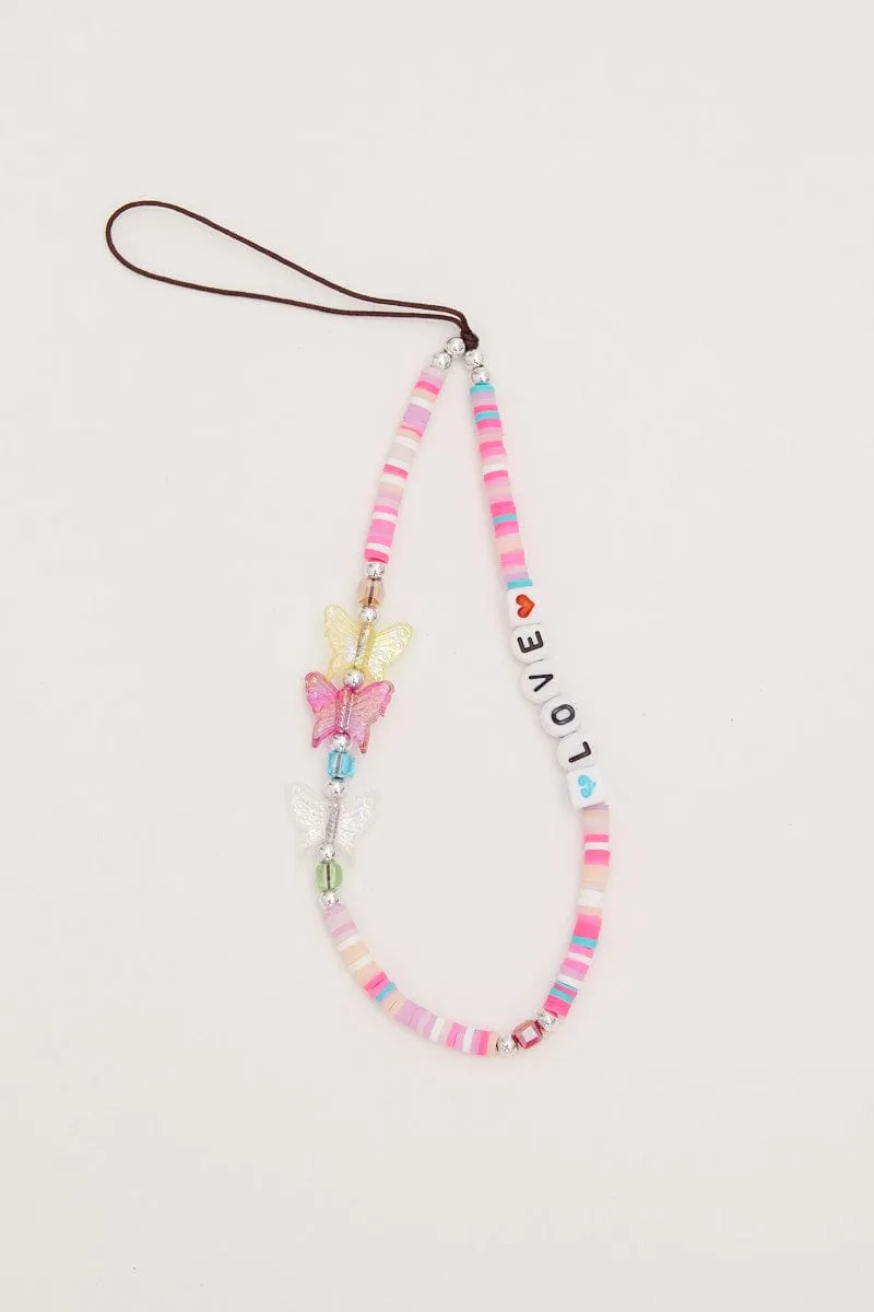 Multi Butterfly And Love Phone Chain