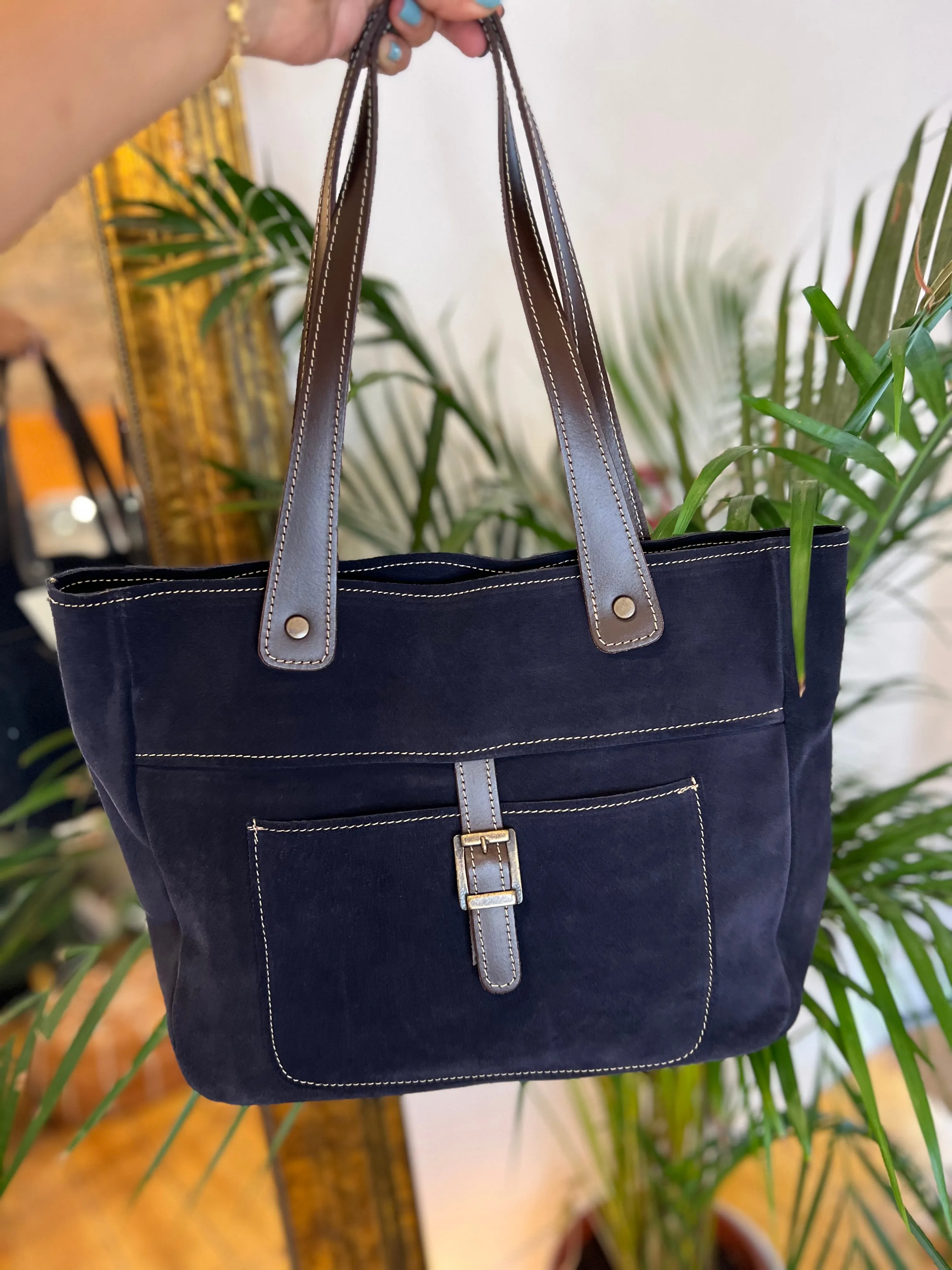 Navy Suede Tote
