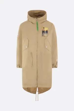 padded canvas parka with Twin Peaks patches