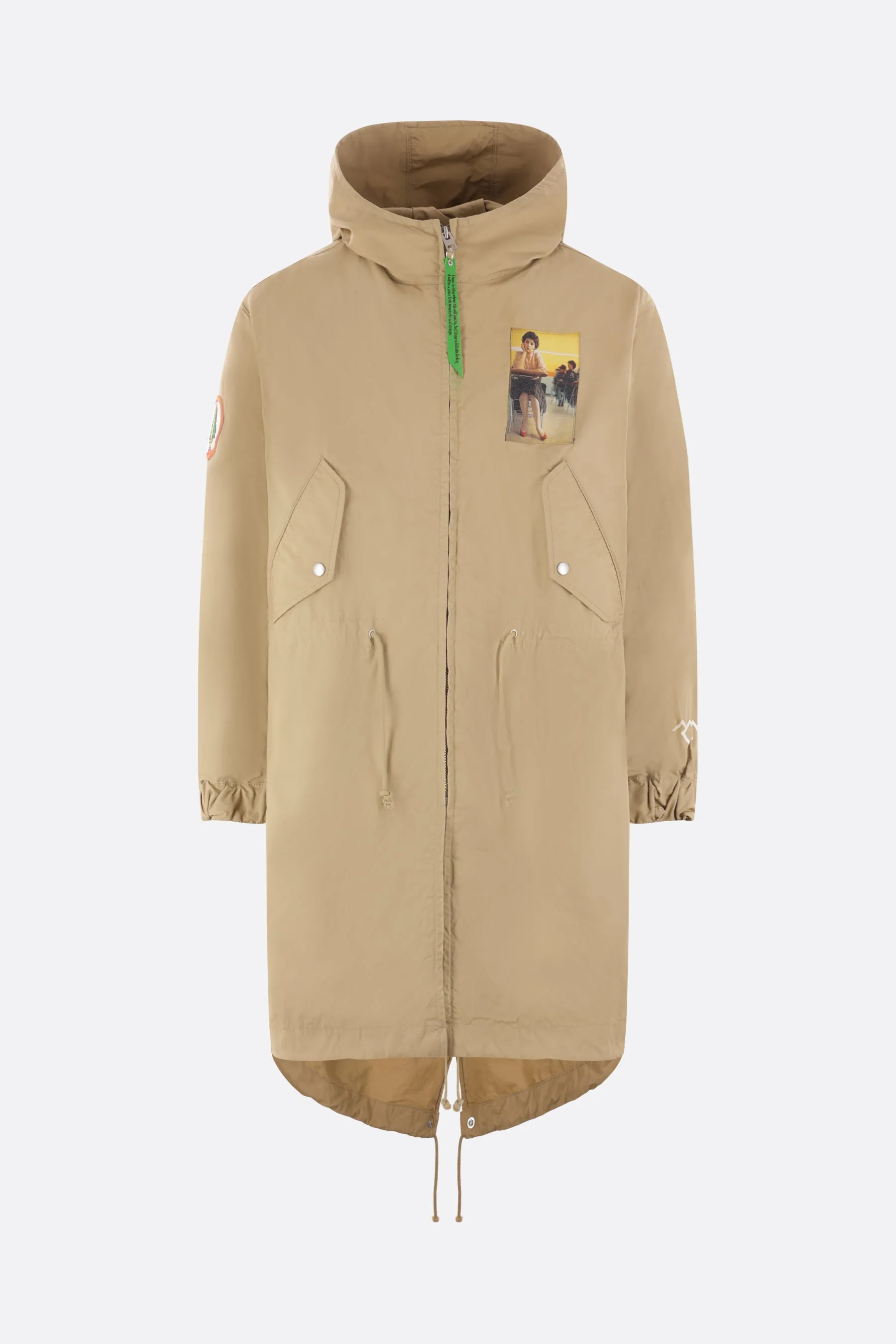 padded canvas parka with Twin Peaks patches