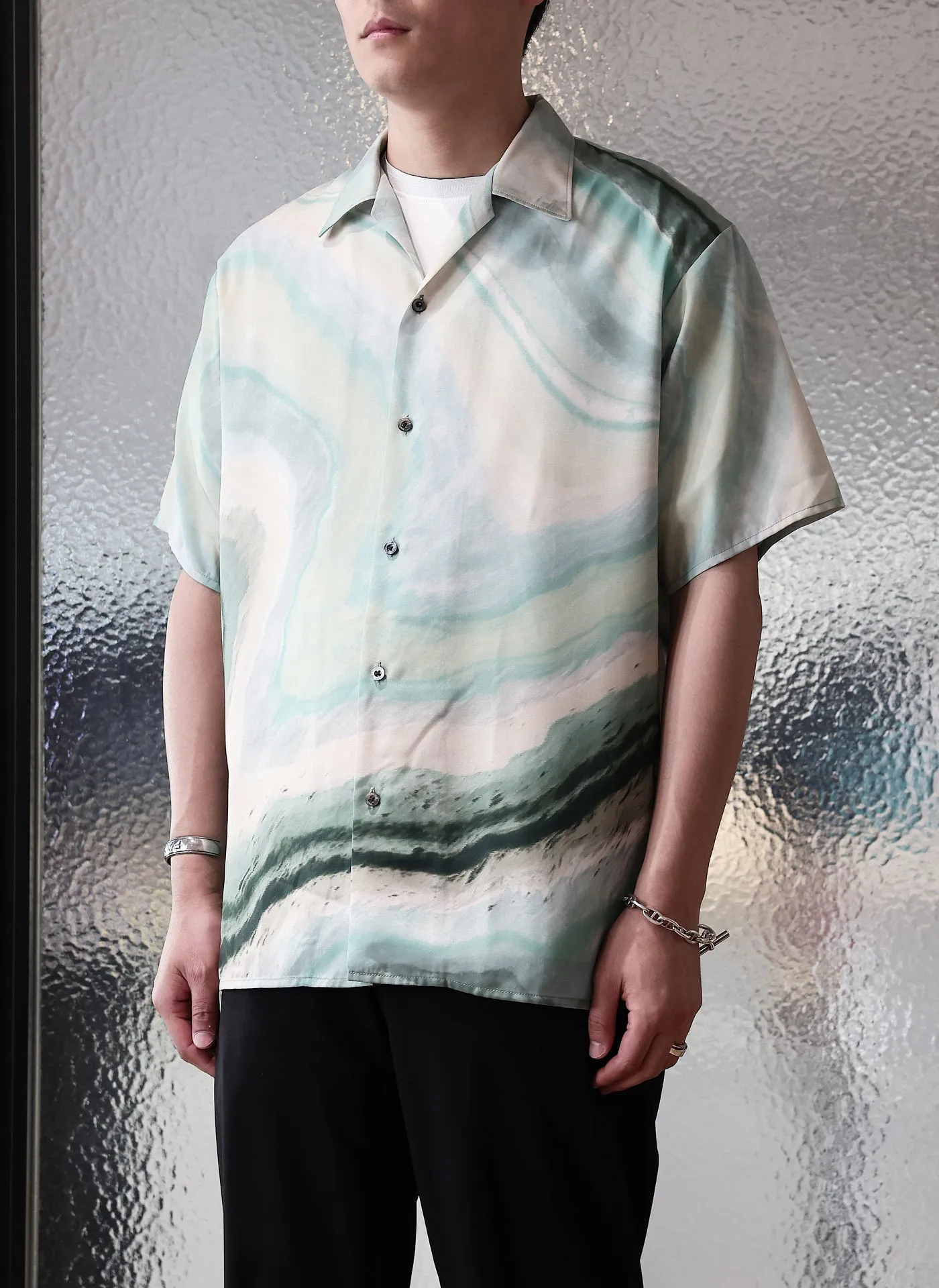 Polyester Marble Print Short Sleeves Shirt