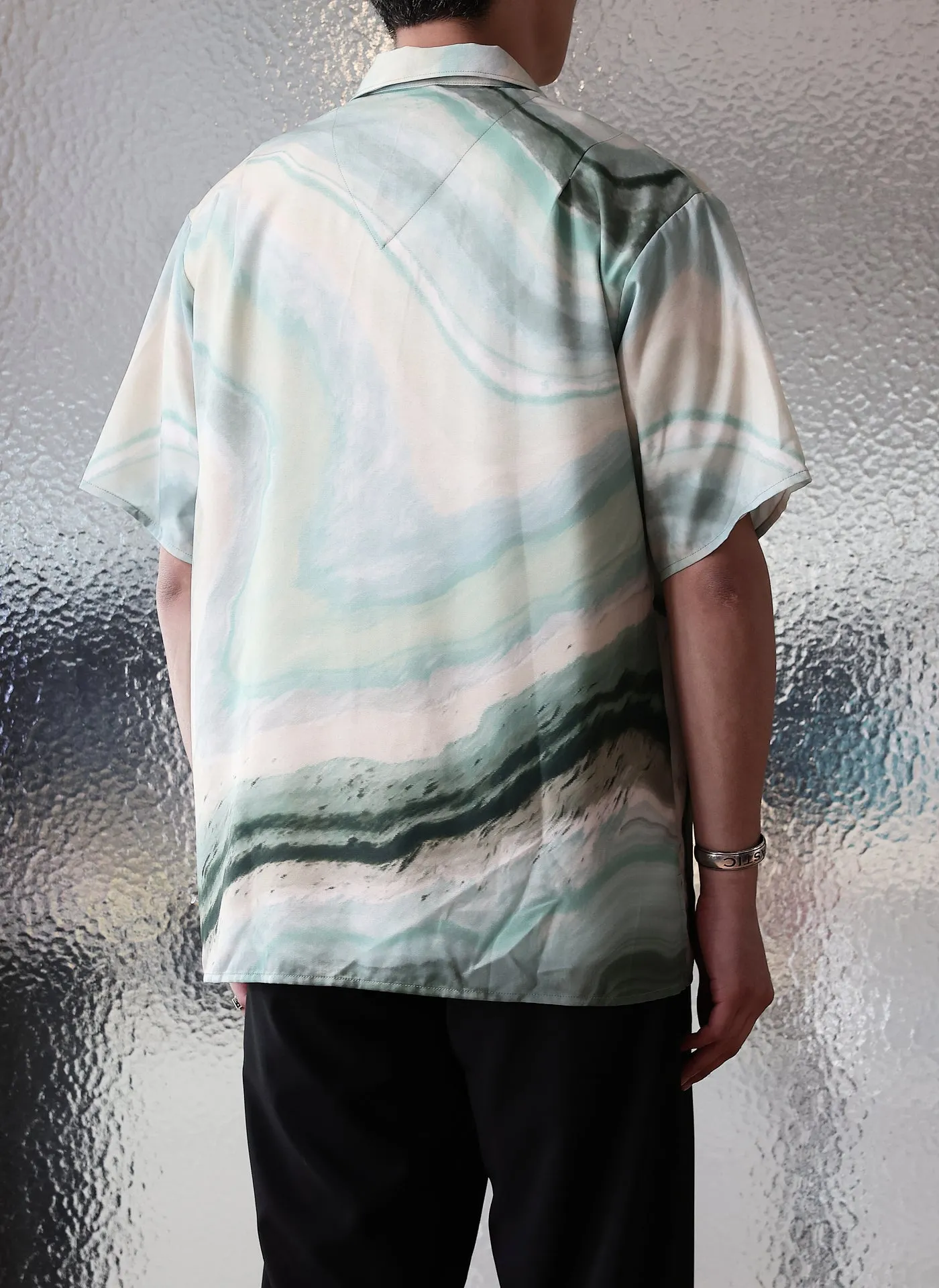 Polyester Marble Print Short Sleeves Shirt