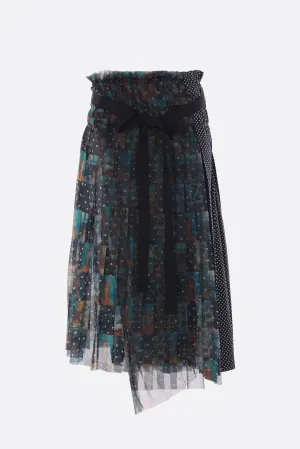 poplin and mesh wrap skirt