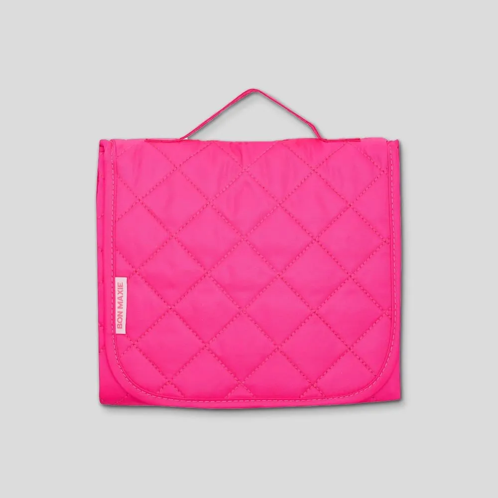 Quilted Change Mat Nappy Clutch -- Neon Pink
