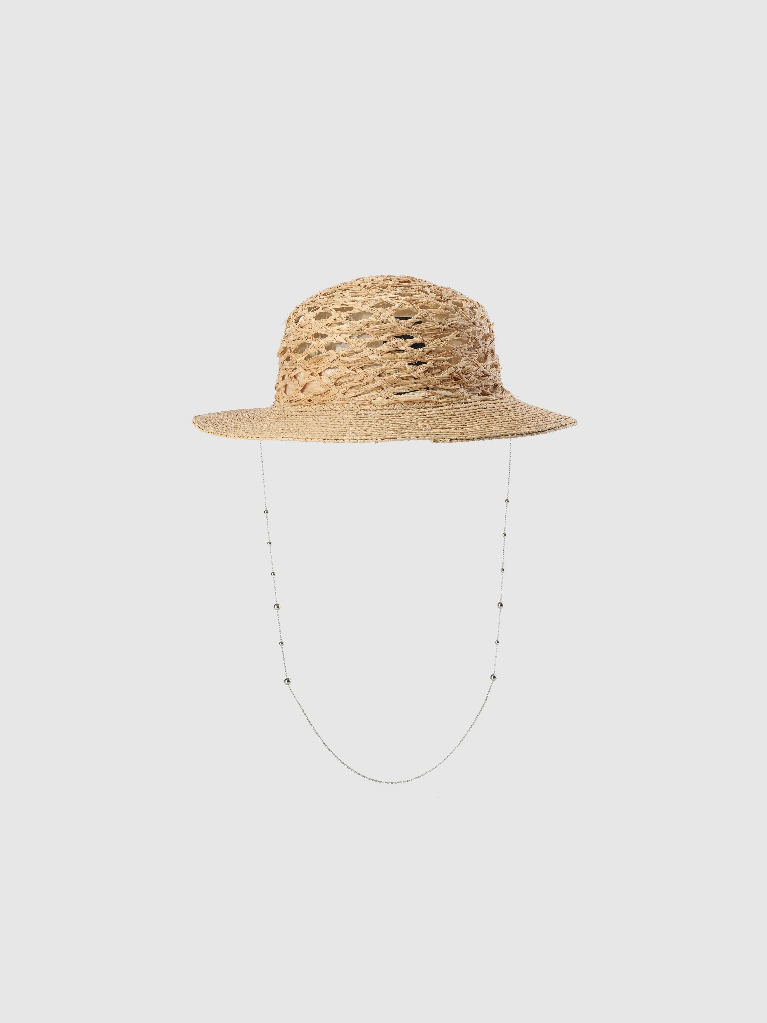 Raffia Straw Hat With Hat Chain