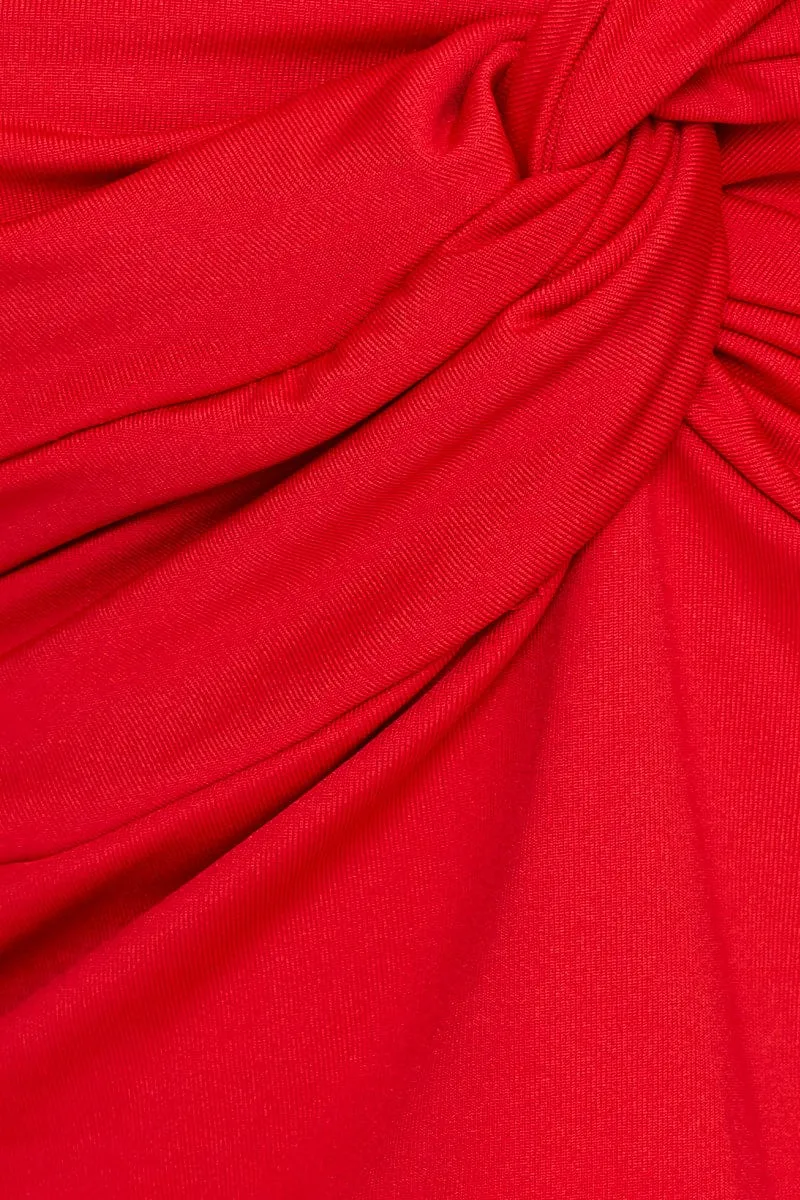Red Chain Strap Slinky Jersey Knot Front Singlet Top