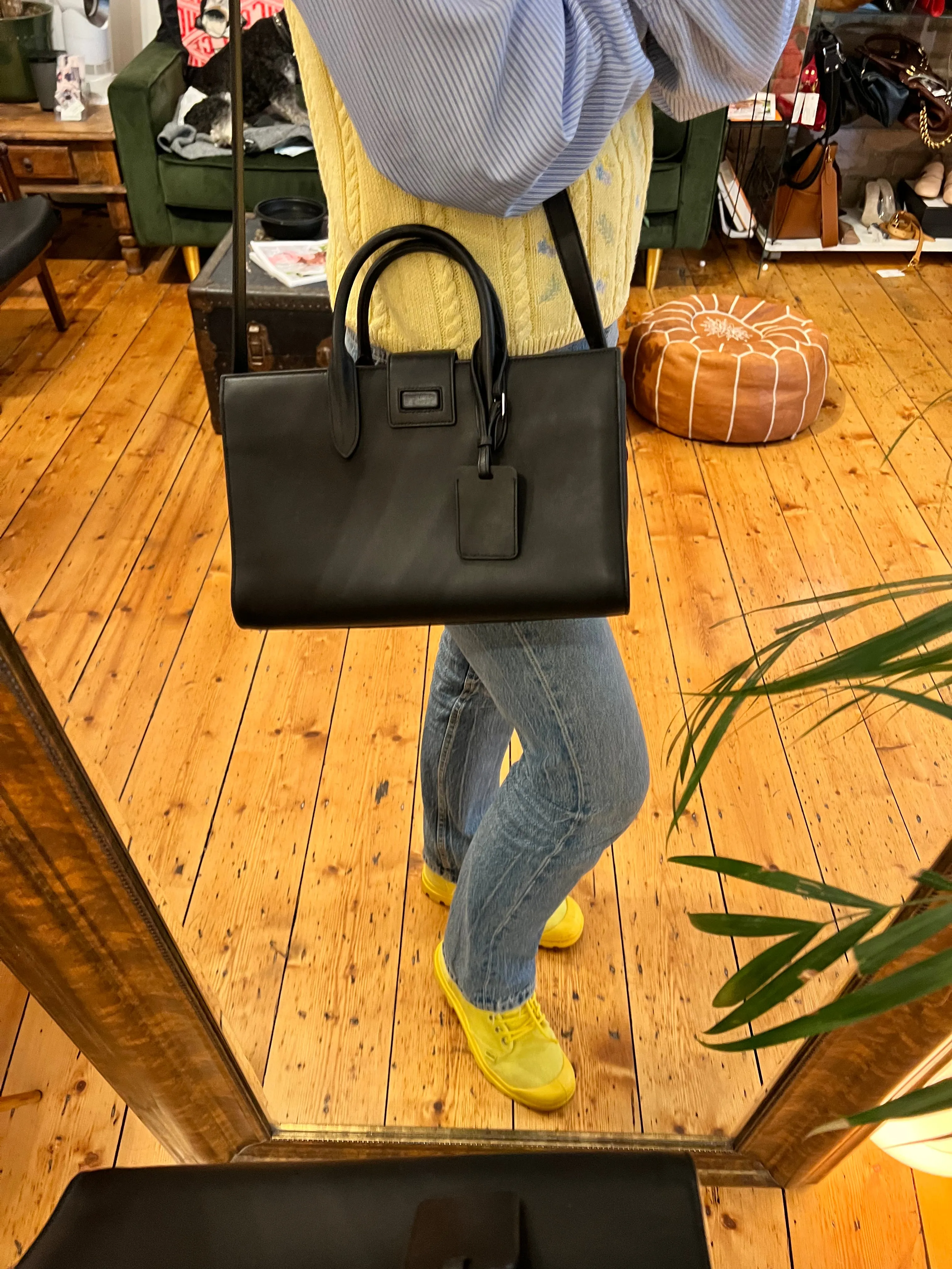 Saint Laurent Smooth Black Calfskin Leather Jane Tote / Shoulder Bag