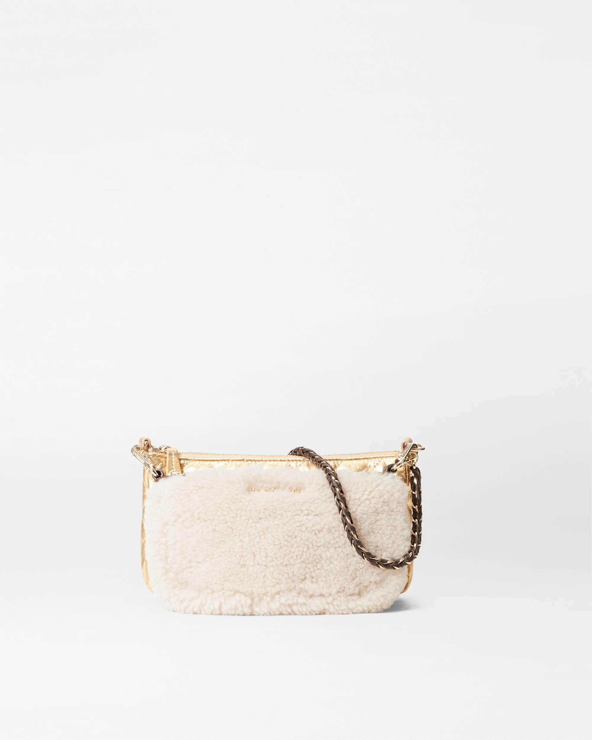 Shearling and Gold Metallic Leather Crosby Convertible Crossbody
