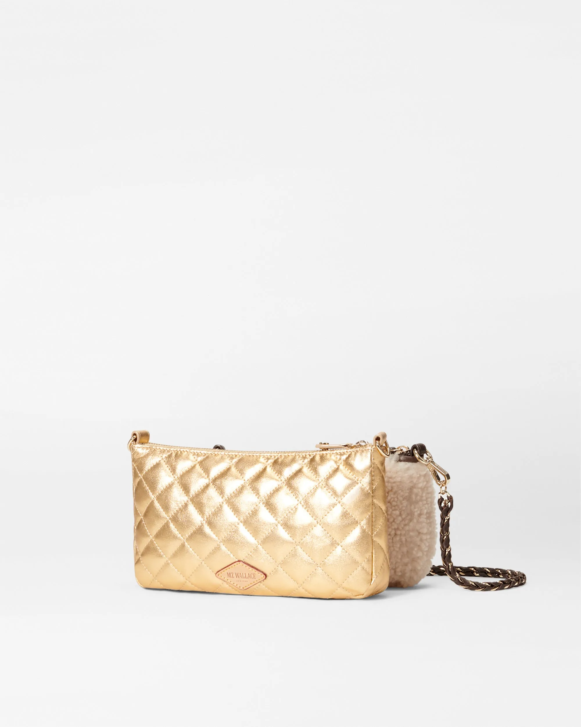 Shearling and Gold Metallic Leather Crosby Convertible Crossbody