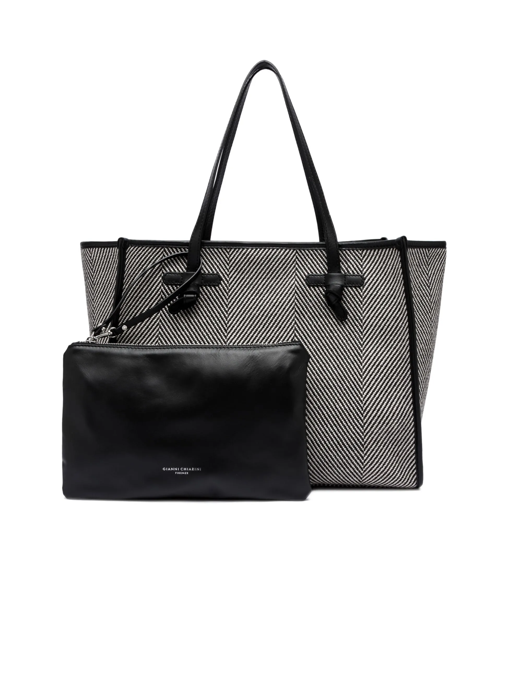 Shoulder Bag in White/Black Herringbone Fabric