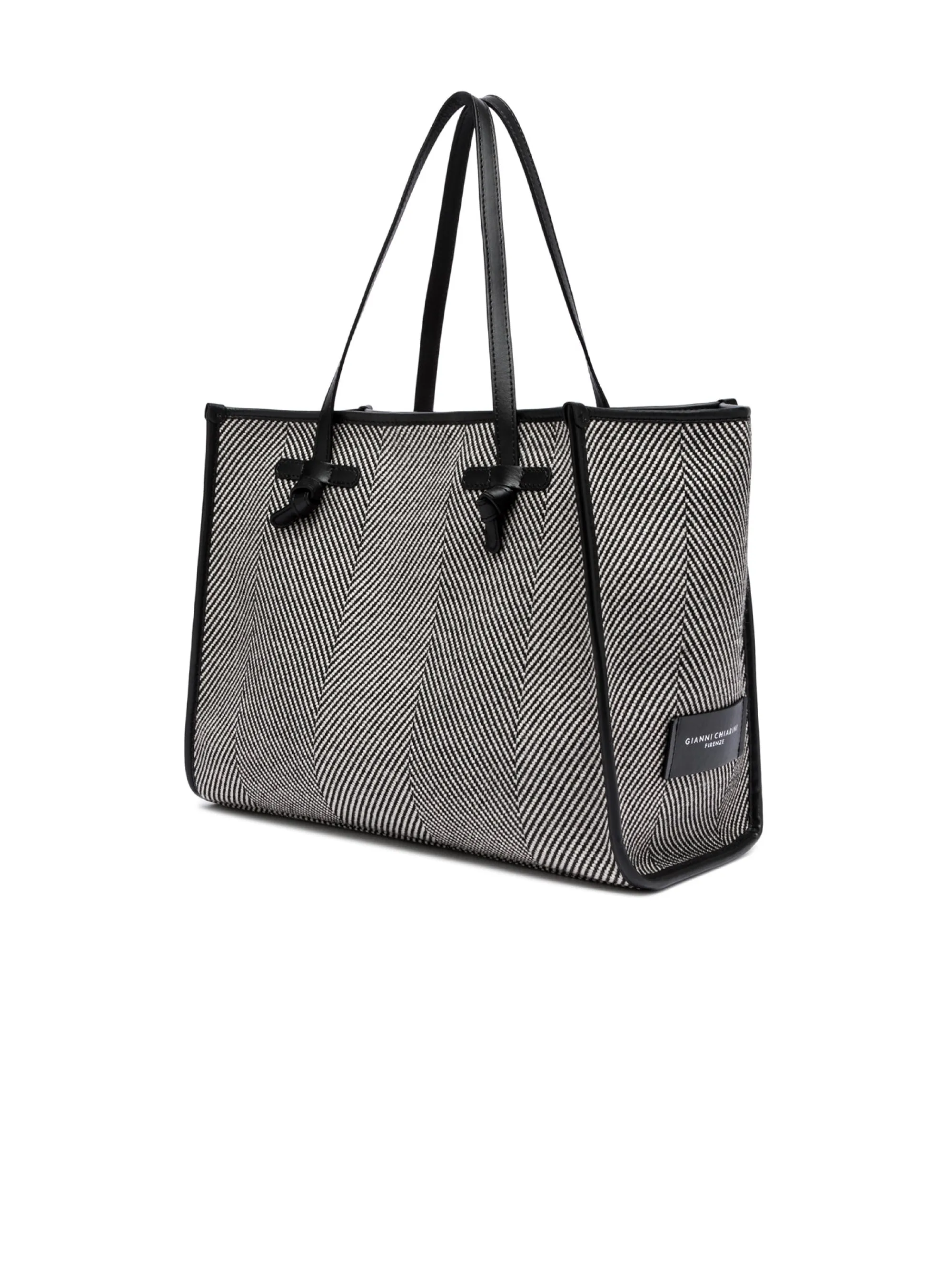 Shoulder Bag in White/Black Herringbone Fabric