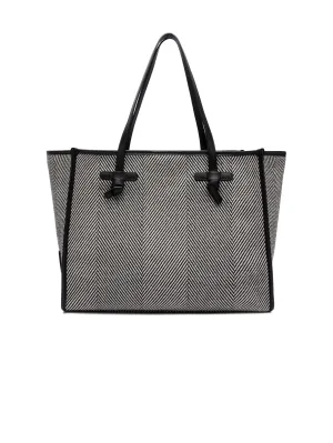 Shoulder Bag in White/Black Herringbone Fabric