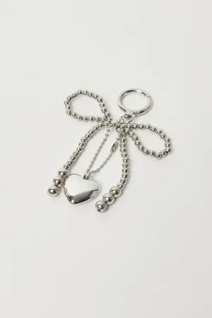 Silver Bow And Heart Keyring Bag Charm