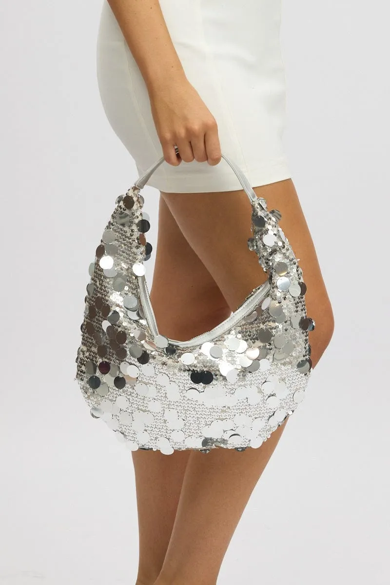 Silver Sequin Detail Grab Bag Shoulder Bag