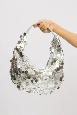 Silver Sequin Detail Grab Bag Shoulder Bag