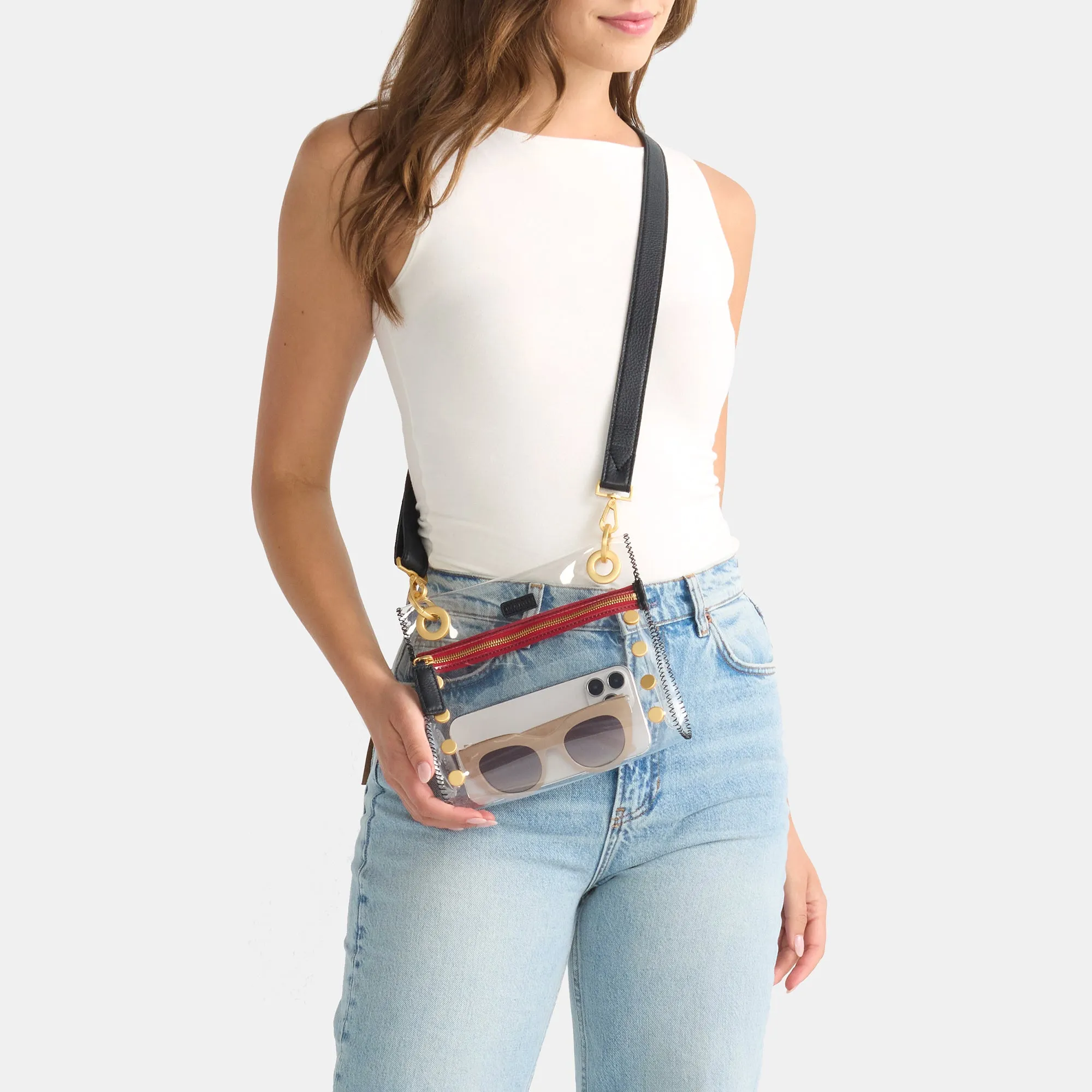 Tony | Clear Black/Brushed Gold Red Zip | Sml