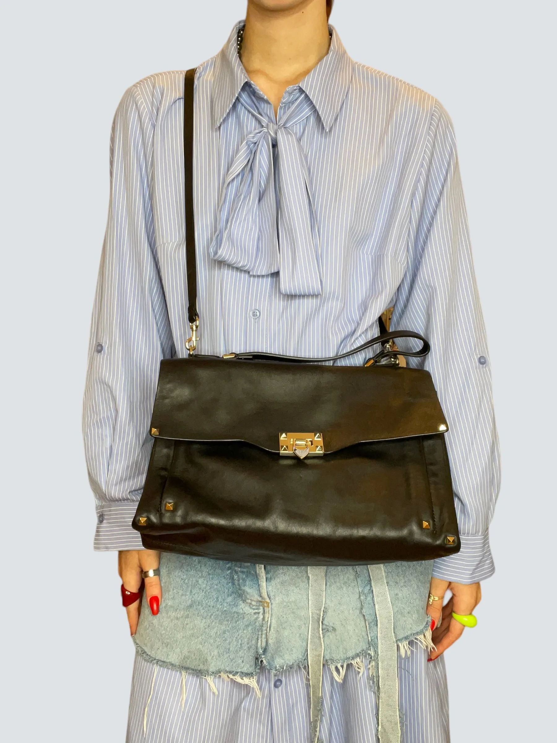 Valentino Black Leather Satchel