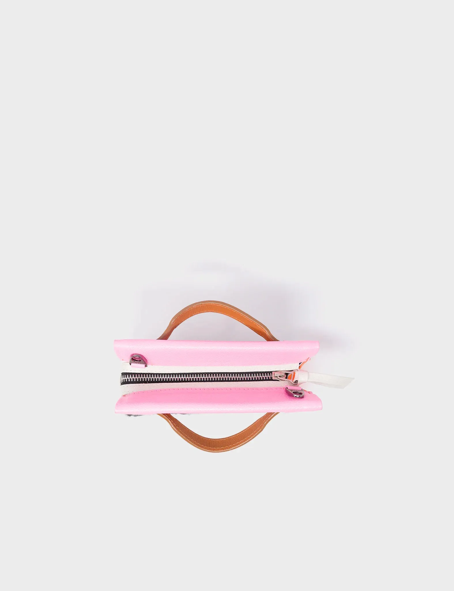Vali Crossbody Micro Bubblegum Pink and Neon Orange Leather Bag - Eyes Applique Adjustable Handle